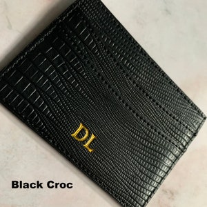 black crocodile vegan leather personalised card holder