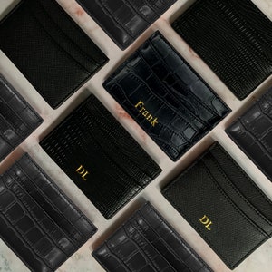 best selling black personalised foil embossed vegan leather card holders with custom initials