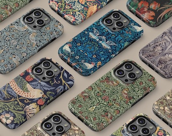 William Morris Inspired Phone Case for all iPhone Models, 15 14 13 12 11 XR X SE 7 8 Max Pro Mini Full Wrap Cover