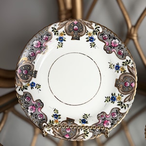 Antique Painted Porcelain Dessert Dinner plates Gilded Floral Gold Plated Pink Flower Design, circa early 1900’s – 11 Available