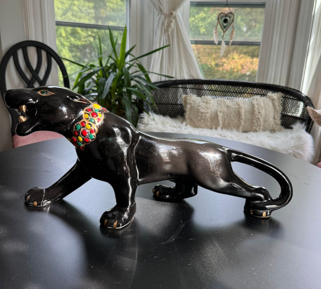 MCM Panther Ceramic Statue, Ceramic Cougar MCM 1950's Large