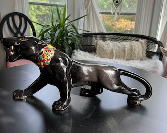 Vintage黒豹(BLACK PANTHER）ブロンズ　オブジェ Black Jaguar / Panther Ceramic Statue MCM TV Topper Stalking