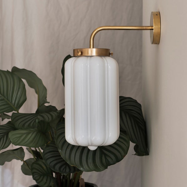 Wall Lamp with Milk Glass and Brass in Art Deco Style