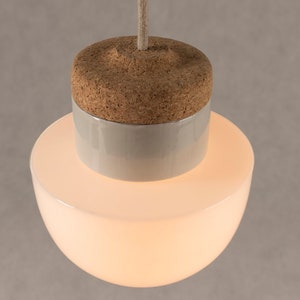 Pendant lamp with white glass shade, cork and porcelain image 4