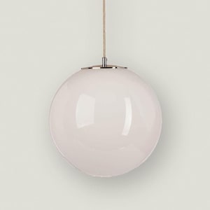 White Glass Globe Pendant Lamp, Opal Glass Pendant Light with Silver Top
