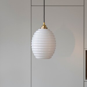 Milk Glass Pendant Light with Gold Top in Art Deco Style, Opaline Glass Hanging Lamp, Lighting Fixture, White Glass Ceiling Lamp