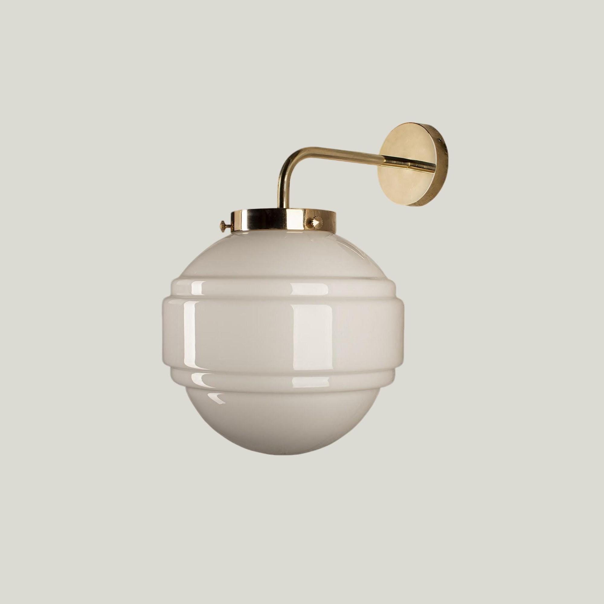 Milk Glass Wall Lamp With Brass Top White Globe Sconce
