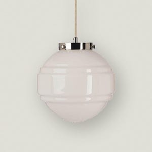 Milk Glass Pendant Light with Hand Blown Glass and Brass or Silver top, Art Deco Lamp