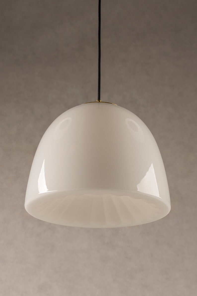 Pendant Lamp Art Deco Style With White Flower Lampshade And Brass Top Mid Century