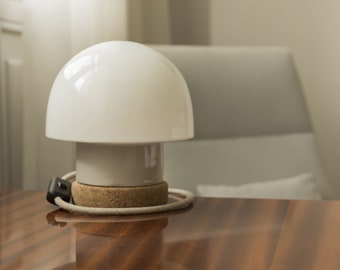 Bedside lamp with hand blown glass, cork and porcelain, table lamp