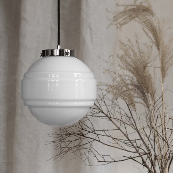Brass and milk glass pendant light outlet
