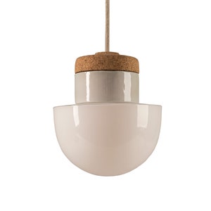 Pendant lamp with white glass shade, cork and porcelain image 6