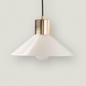 Elegant Opal Glass Pendant Light with Brass top, White Glass Ceiling Lamp, Minimalist Lighting in 2 Sizes