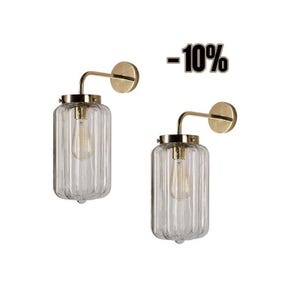 Set of 2 Art Deco Wall Lamps – Clear Glass Wall Sconces
