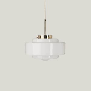 Art deco lamp with opaline glass and brass top, milk glass lighting with brass, gold, art deco lighting fixture, white glass hanging lamp