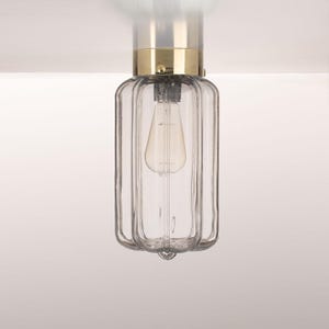 Art Deco Ceiling Light with Silver or Gold Base, Clear Glass Flush Mount Light