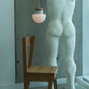 Pendant lamp with white glass shade, cork and porcelain image 9