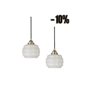 Set of 2 art deco pendant lamps with opaline glass, art deco lighting