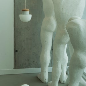 Pendant lamp with white glass shade, cork and porcelain image 8