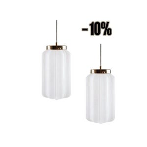 2 x milk glass pendant lamps with white lamp shade, art deco lighting with brass or silver top
