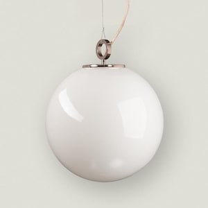 Milk Glass Globe Pendant Light, Opal Glass Lighting Fixture with Silver Top, Kitchen Lighting