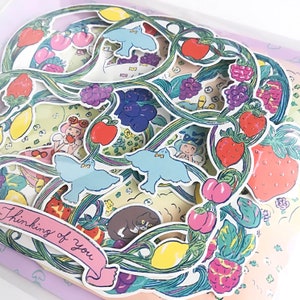 Biglietto d'auguri 3D di Futaribon-chan "Cornice di frutta"