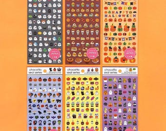 Halloween stickervel met Chocotto zeehondenmotief uit Japan, gemaakt door GAIA 2026.