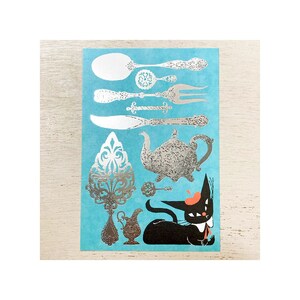 Cartão Postal "Black Cat Robin" -Talheres-
