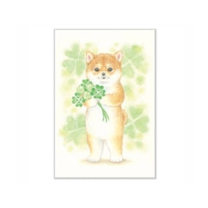 Cartão postal "Animais e buquê de flores" -shibainu-