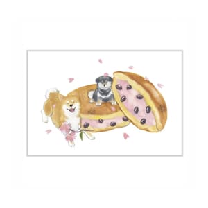 Ansichtkaart Shibainu & Sakura -Drayaki-
