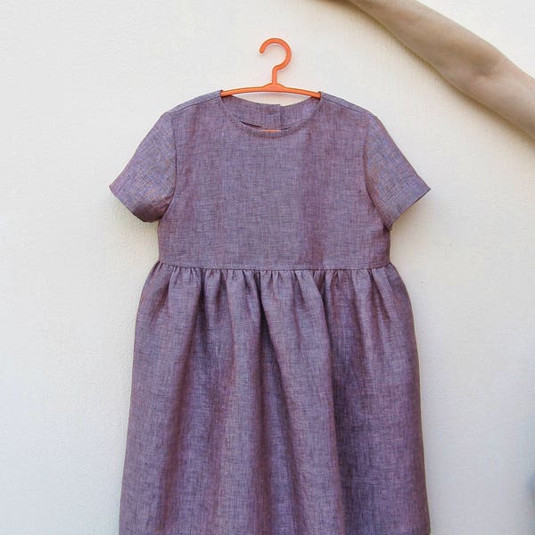 Summer dress - linen pink dress - natural linen clothes - linen summer dress for a girl - bateau neckline - simple flared dress - 5 years