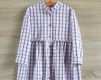 Summer dress - red plaid dress - longsleeve dress - cotton summer dress for a girl - dress shirt - plaid shrit simple flared dress - 6 years