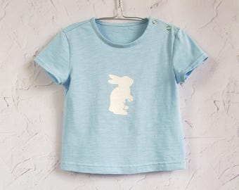 Baby t-shirt - cotton blue tee - cotton tshirt - blue summer tee for a girl - toddler blue tee - baby boy bunny top - cool t shirt 3 years