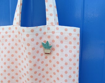 Linen tote bag - shoulder bag - eco friendly shopper bag - linen shopping bag - polka dot bag - canvas tote bag - reusable grocery bag