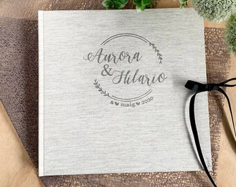 to. Minimalist and elegant WEDDING album. For wedding photos and customizable cover with name of the bride and groom in lettering style