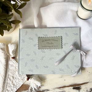 Personalized b-paper guest book for Communion, Baptism or handmade birthday. Option of printed page with dedication or drawing.