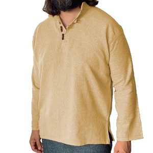 Men's Stylish Handmade Yellow Long Sleeves Henley Shirt| 100% Cotton Linen Perfect for Meditation