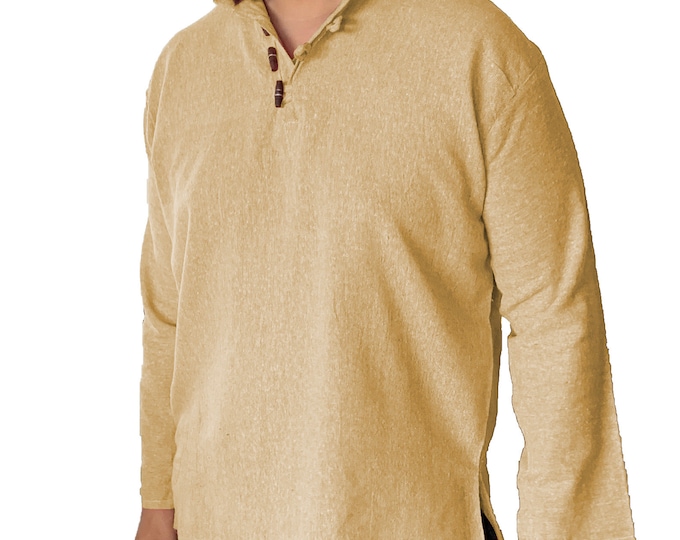 Featured listing image: Men's Stylish Handmade Yellow Long Sleeves Henley Shirt| 100% Cotton Linen Perfect for Meditation