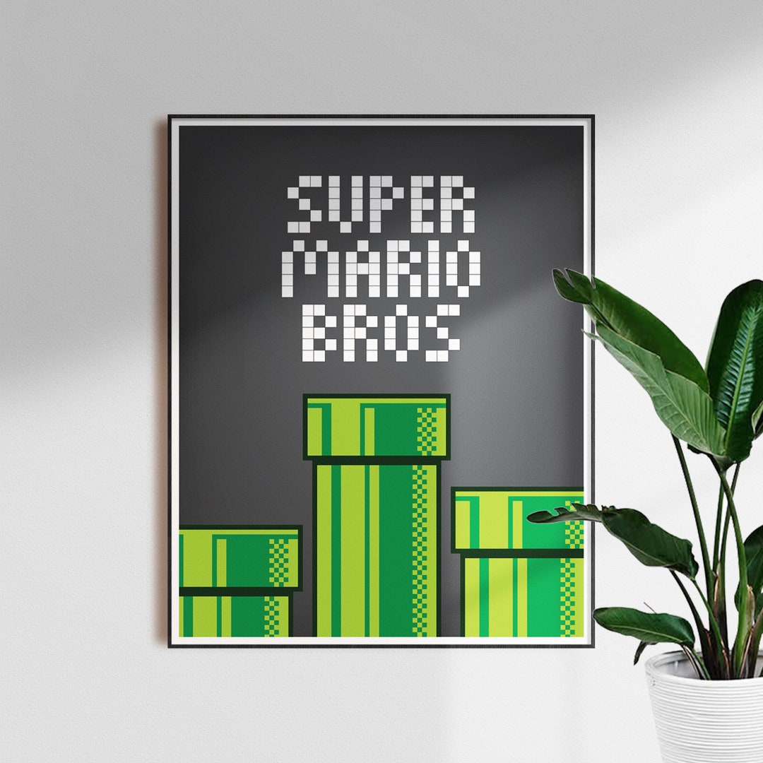 Super Mario Bros Retro Video Game Poster Super Mario Bros Gaming Art