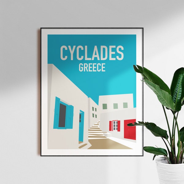 Affiche Spodares des Cyclades | Décoration murale de voyage des îles | Santorin, Amorgos, Andros, Mykonos, Syros, Tinos Affiche | Grèce | par mankey