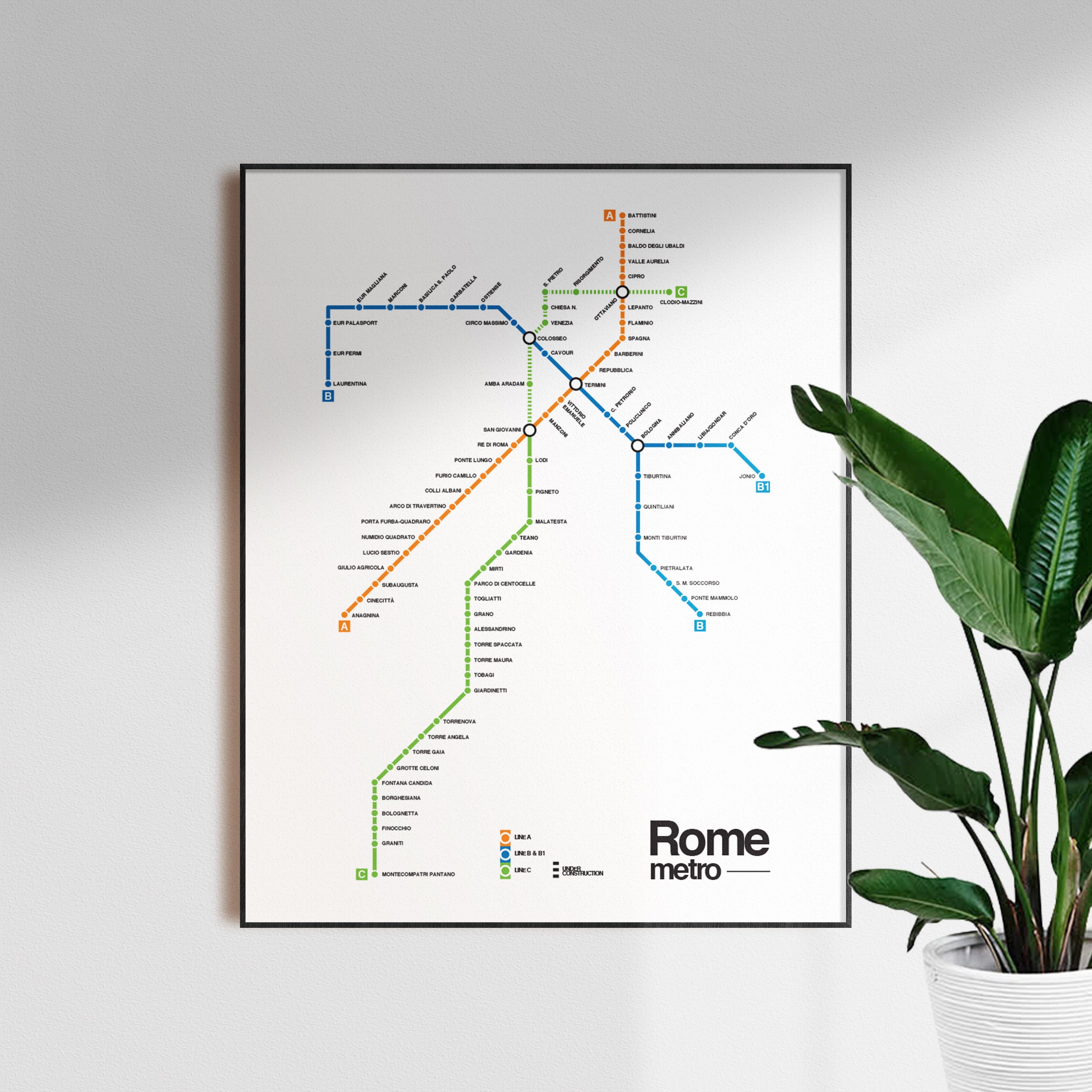 Rome Italy Metro Map Poster Subway Map Decor Rome Italy Metro Map 2021 Rome Italy Subway Stops ...