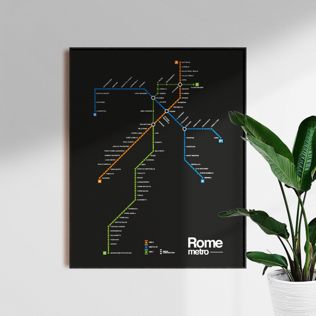 Rome Italy Metro Map Poster Subway Map Decor Rome Italy Metro Map 2021