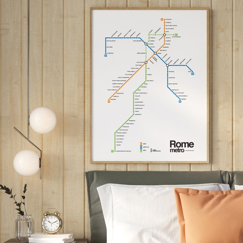 Rome Italy Metro Map Poster Subway Map Decor Rome Italy Metro Map 2021 Rome Italy Subway Stops ...