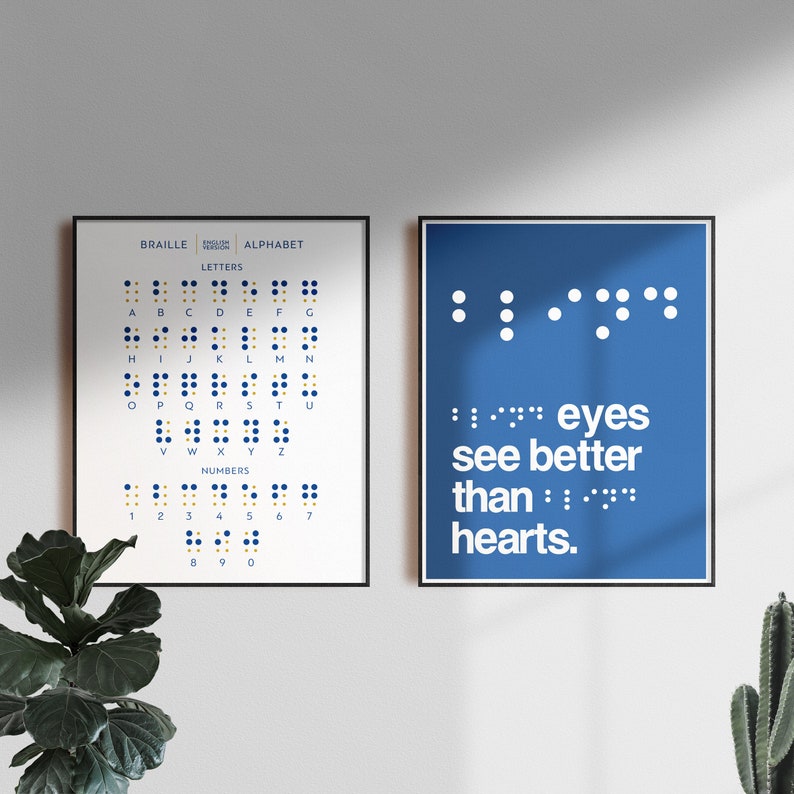 Set of 2 Braille Poster Braille Alphabet Poster &amp; Quote Blind Eyes See ...