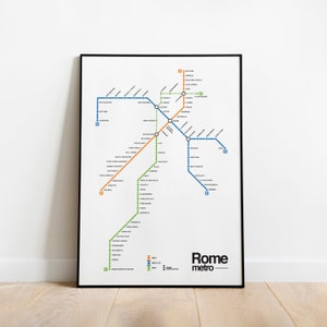 Rome Italy Metro Map Poster Subway Map Decor Rome Italy Metro Map 2021 Rome Italy Subway Stops ...