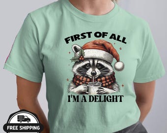 Kerstshirt wasbeer, Bella+canva superzacht 100% katoenen T-shirt