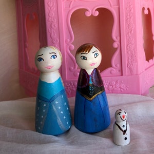 Elsa dolls, custom dolls, peg dolls, cake topper, wooden toys, custom toys, Frozen dolls,Anna doll, Olaf