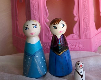 Elsa dolls, custom dolls, peg dolls, cake topper, wooden toys, custom toys, Frozen dolls,Anna doll, Olaf
