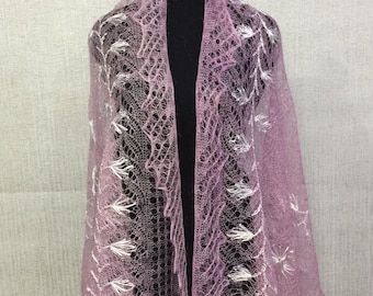Orenburg gossamer lace shawl scarf, 72.8" x 31.5" / 185 x 80 cm