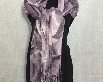 Dusty lilac fringed long pashmina scarf, 27.6 x 74.4 inch / 70 x 189 cm plus fringe